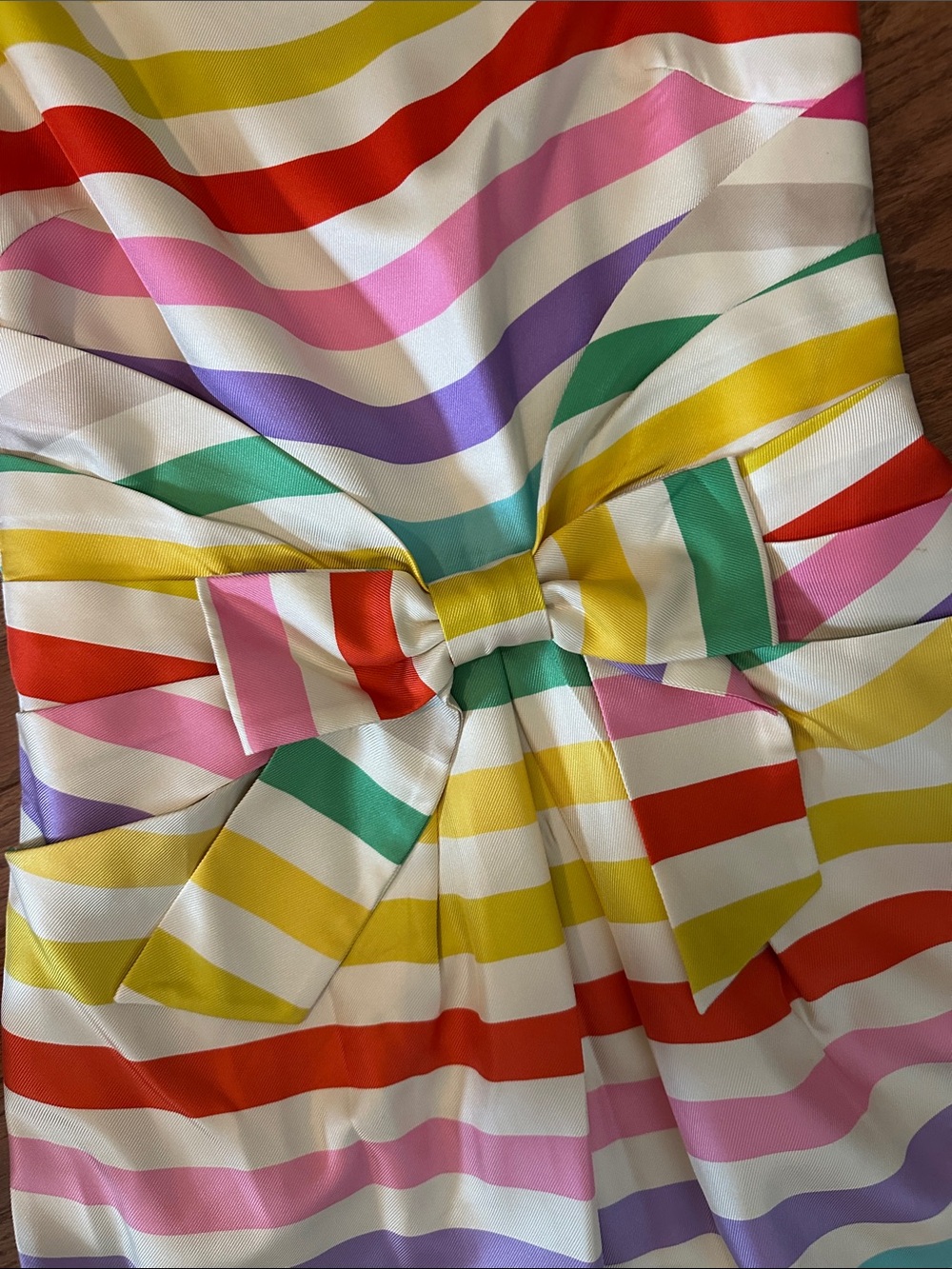 kate spade White Multi Rainbow Stripe Bow Fit & Flare Dress - Picture 3 of 4